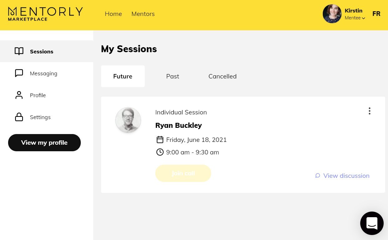 Browsing and Booking with Mentors: The join call button will become active within ten minutes of the session's start time