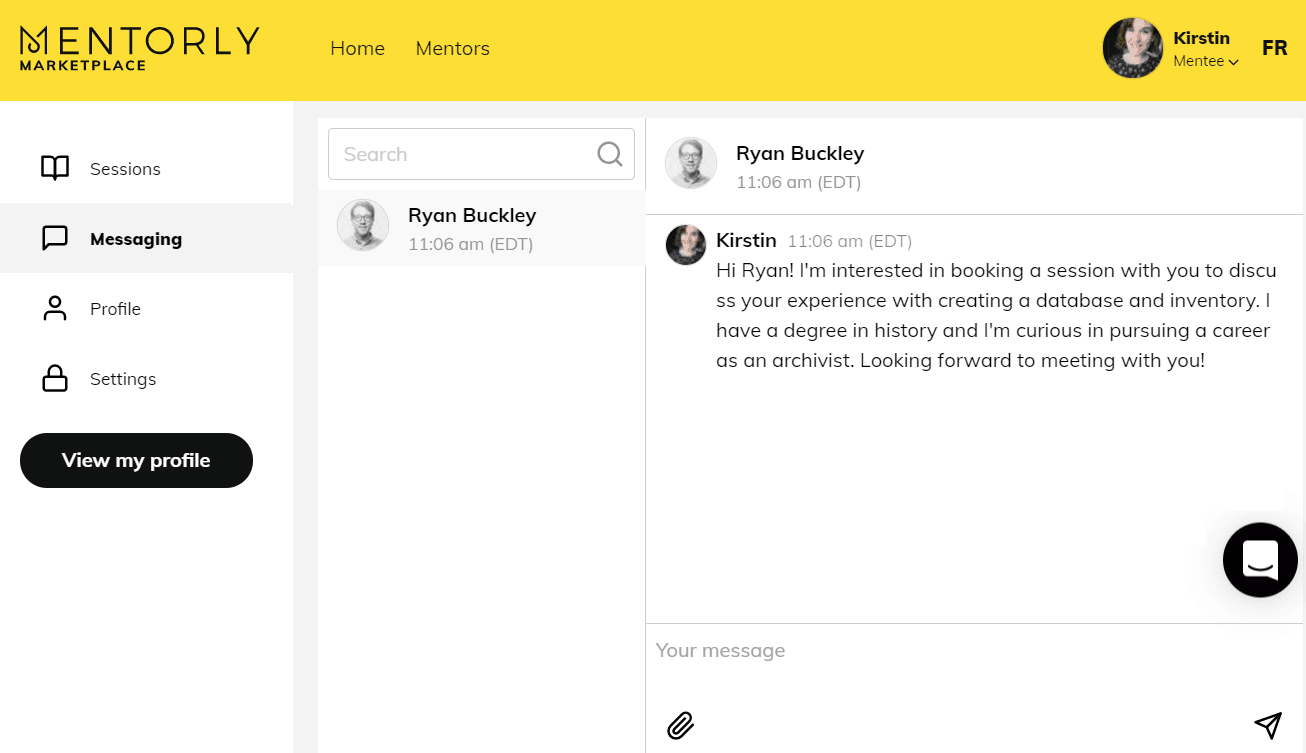 Browsing and Booking with Mentors: Any messages sent during the video session will be synced to your thread - so all