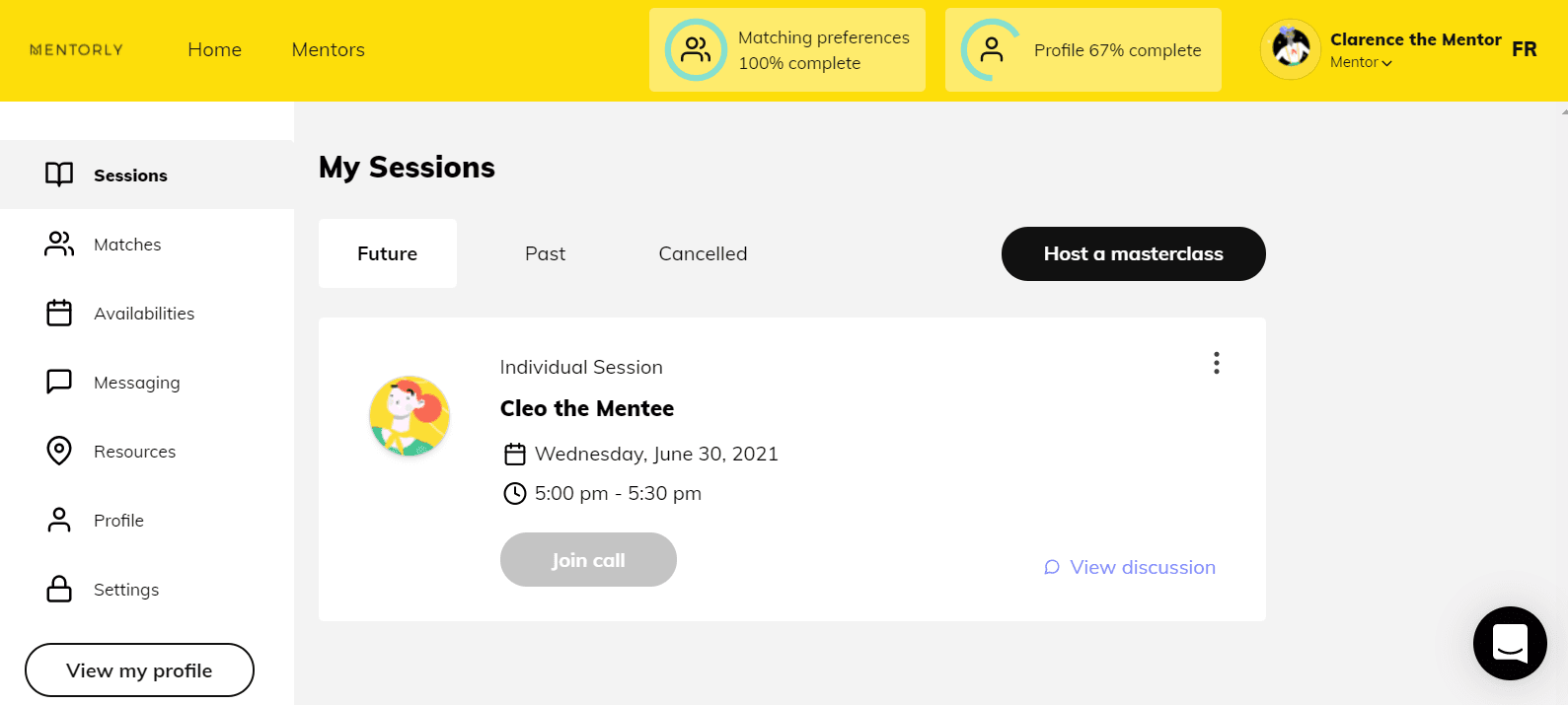 Creating a Masterclass session: Click that button to begin