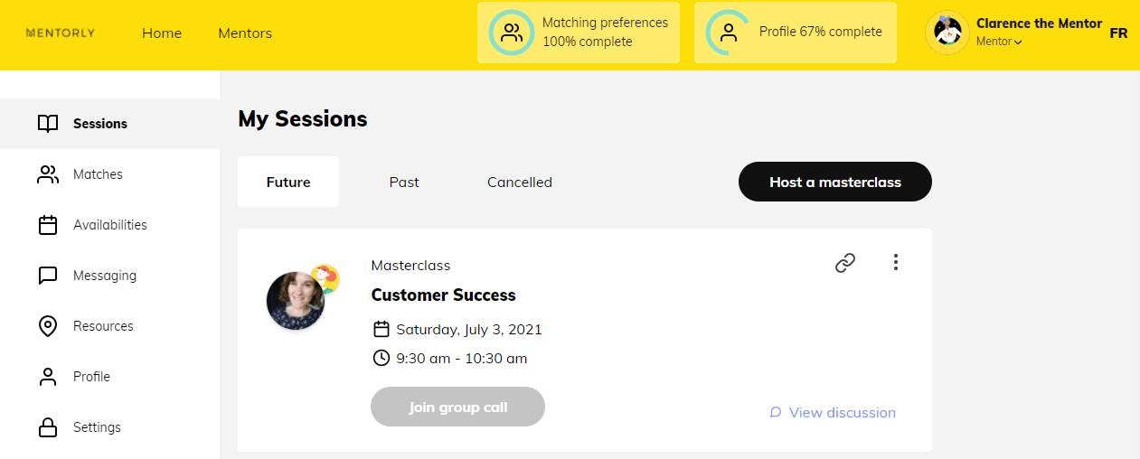 Creating a Masterclass session: You can access this discussion by heading to your Messaging tab, or by viewing the