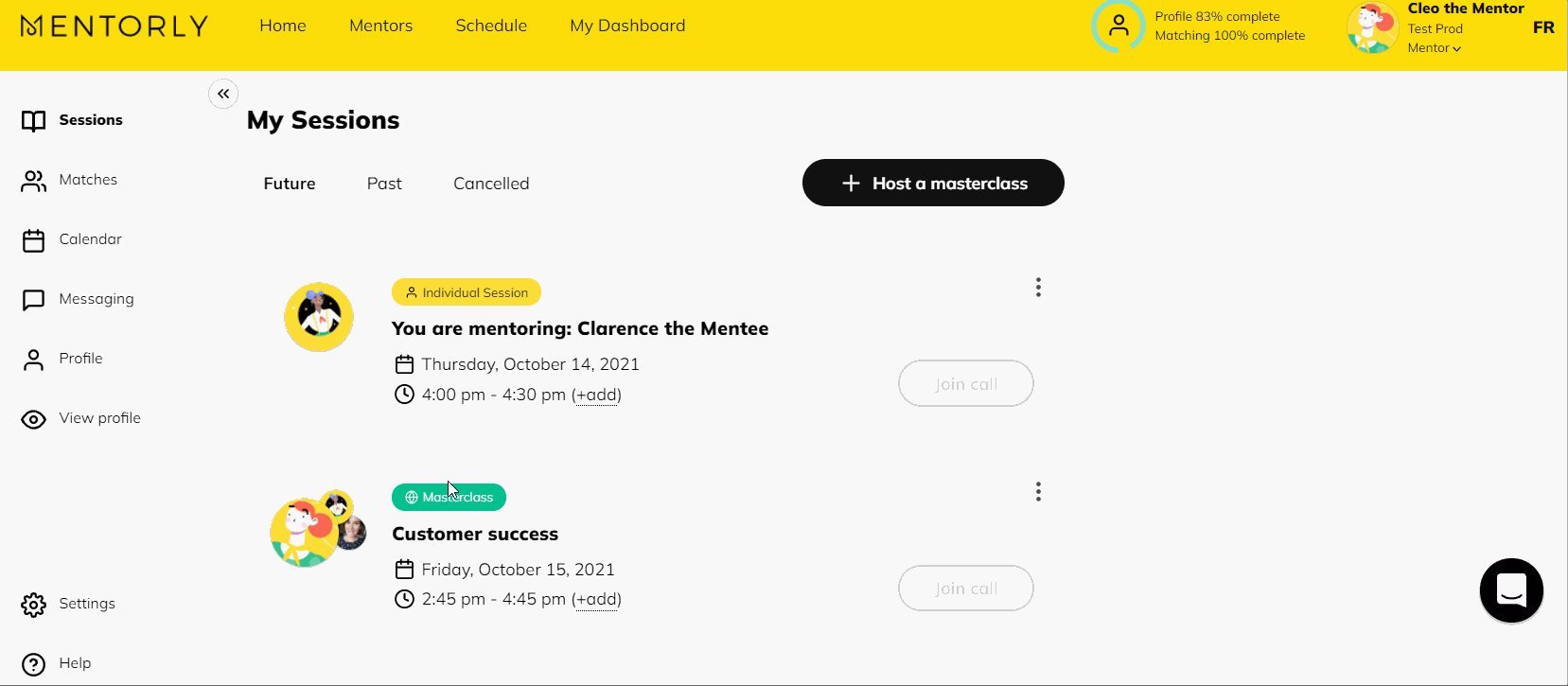 Creating a Masterclass session: You can view a list of all participants by clicking on the cluster of profile images