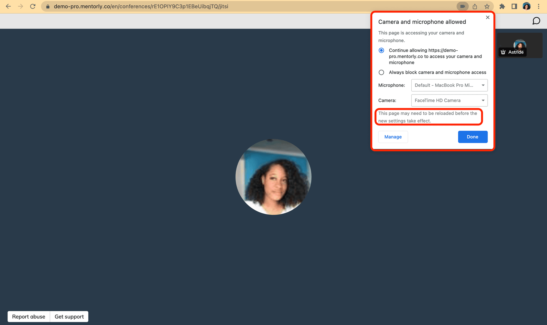 FAQ Personal Dashboard: If you have multiple devices for your microphone or camera, you can select which to allow from the