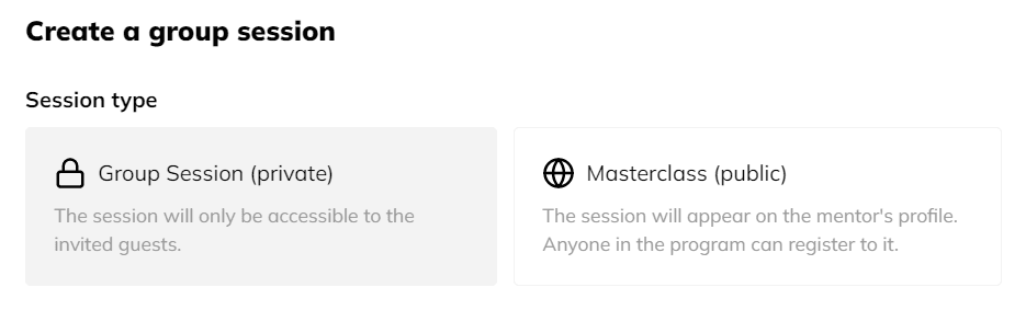 Featuring mentors and setting up masterclasses or group sessions: Creating a group session