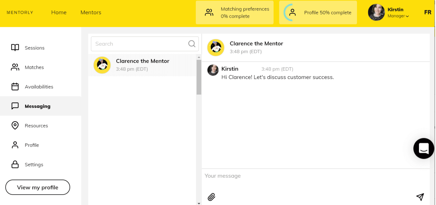 Finding a mentor and booking a session: Any messages sent during the video session will be synced to your thread - so all