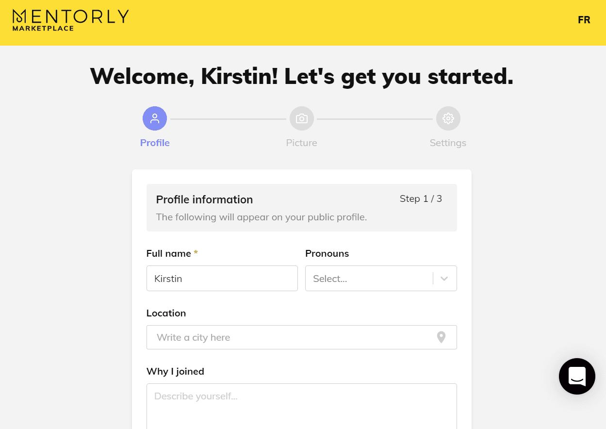Getting started as a Mentee with Mentorly: We'll ask about you and your experiences, your long term and short term goals, as