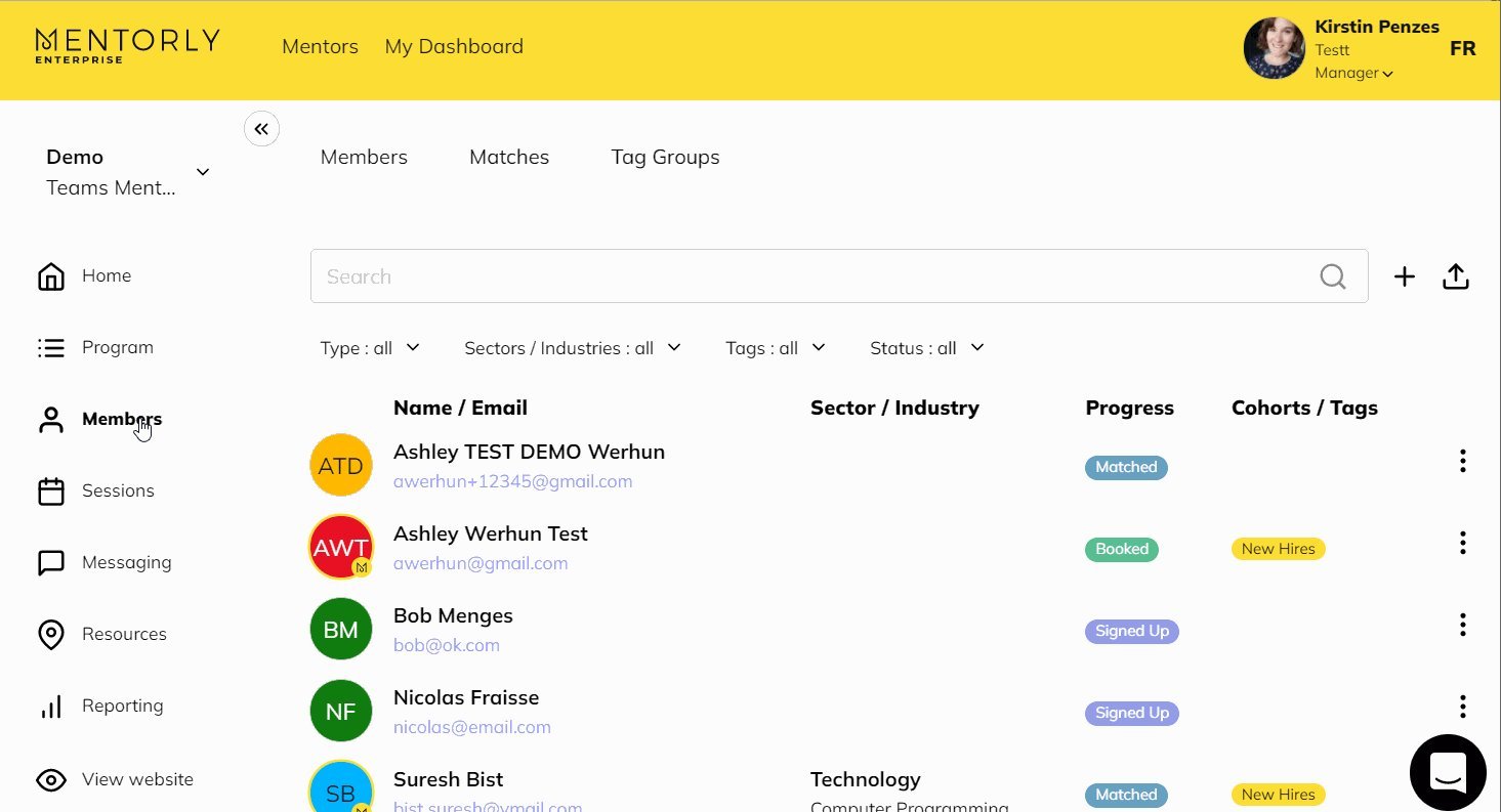 Inviting members to your program: Hit save, and send them an invitation email, where they can sign up and start filling out