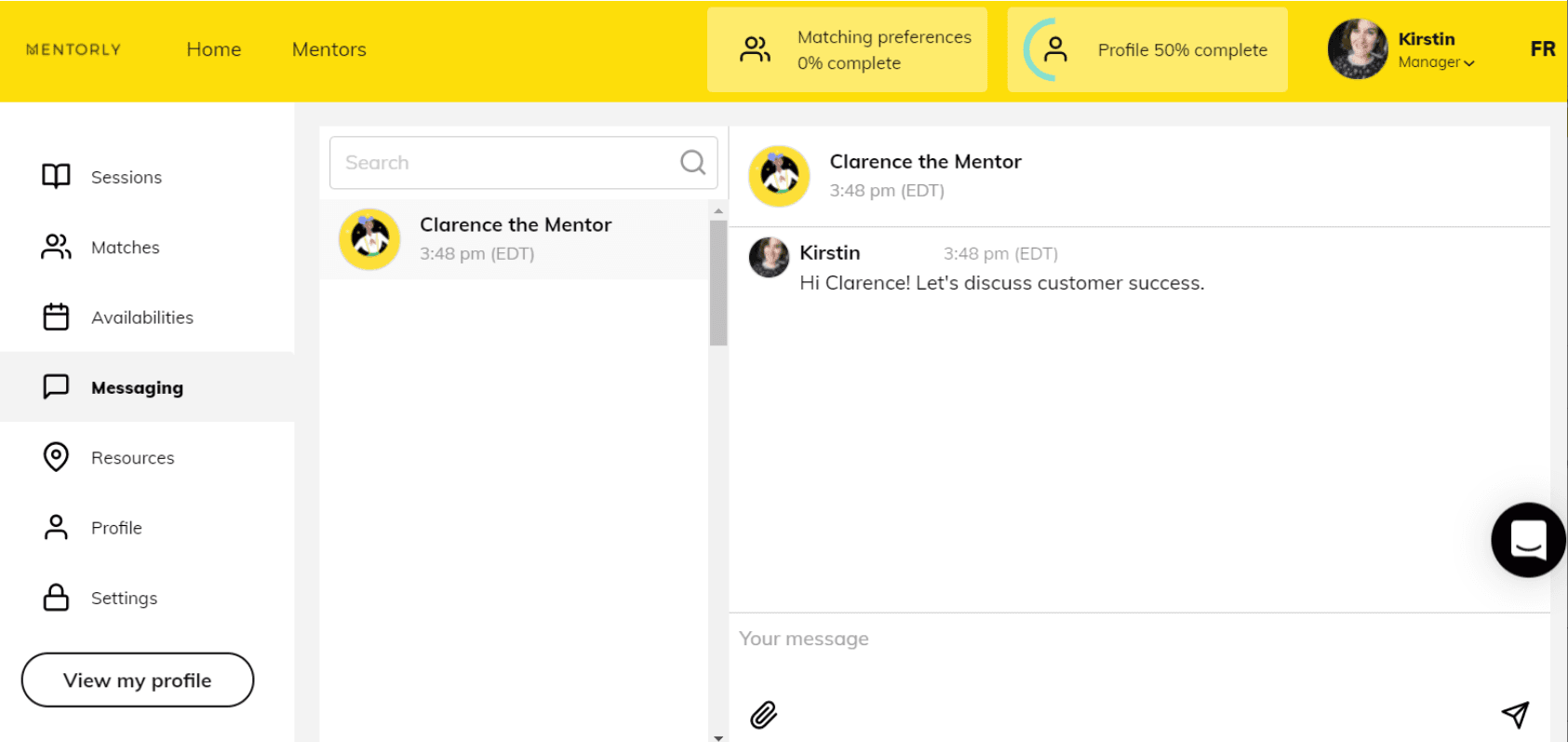 Session requests and viewing your mentee's profile: Any messages sent during the video session will be synced to your thread