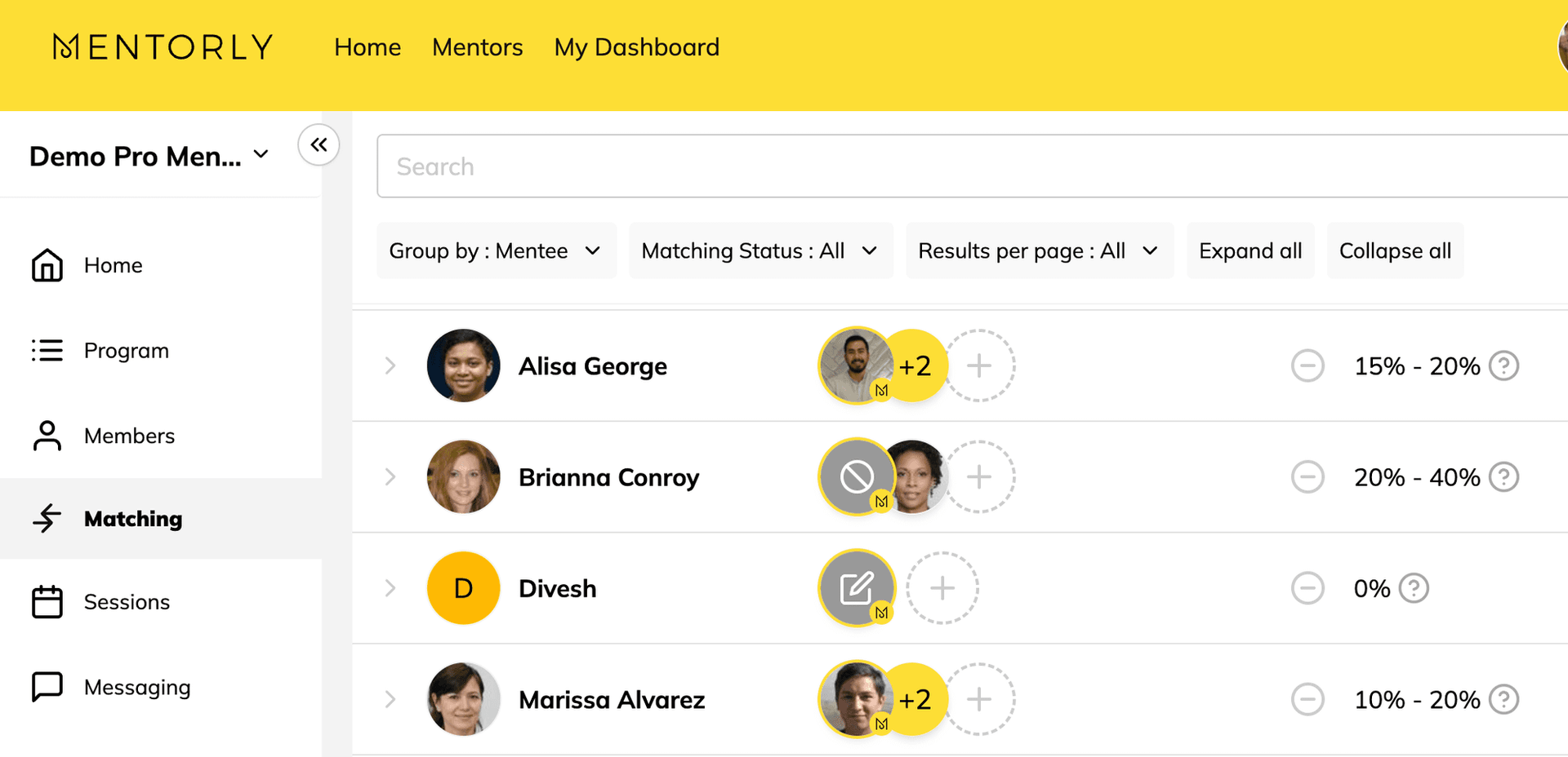 Smart Matching: All drafts are indicated by a pencil icon in place of the user's profile picture