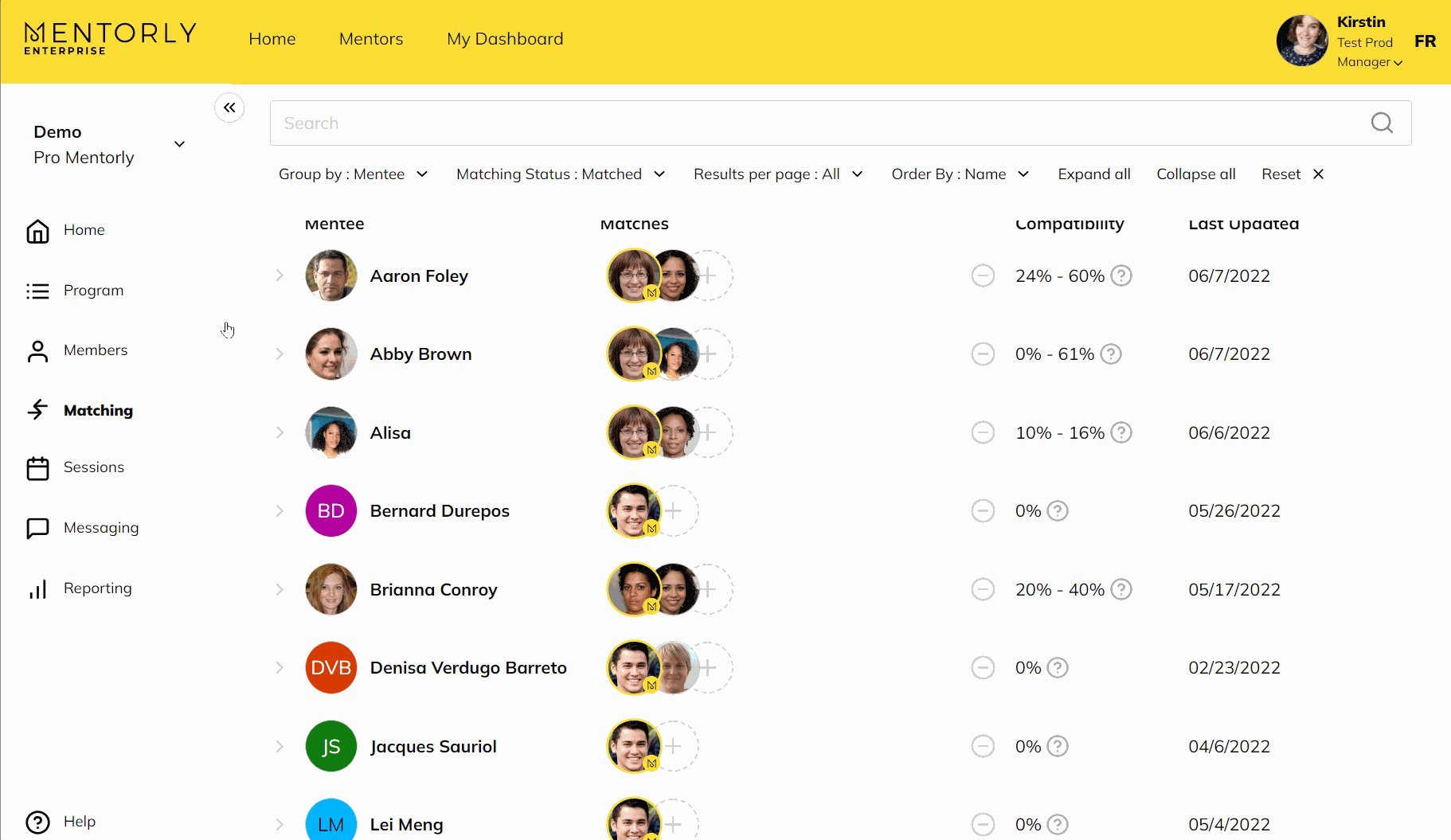 Smart Matching: Click on the beside the compatibility score (%)