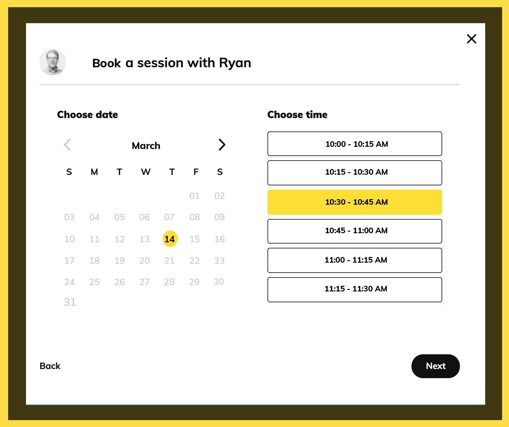SXSW & SXSW EDU Mentor Guide: For example, the following mentee below, Max, has decided to book with mentor Ryan on the 14th