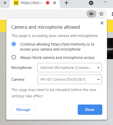 Troubleshooting your video call session: (Examples below are using the latest version of Chrome)