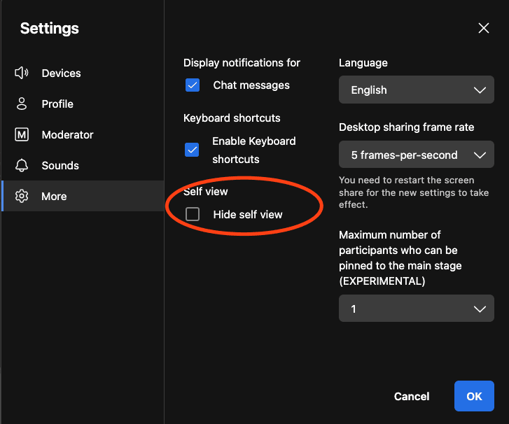 Video Call Features: Remember, if you want to see yourself, make sure the "Hide Self-view" option is turned off